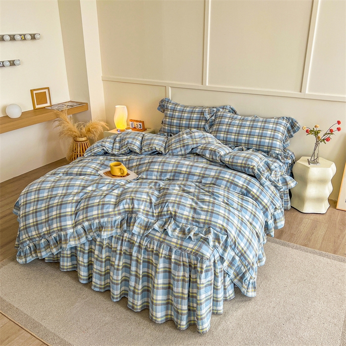 91家纺网 家纺一手货源 找家纺 （总）糯米猪家纺 2024新款全棉水洗棉床裙四件套