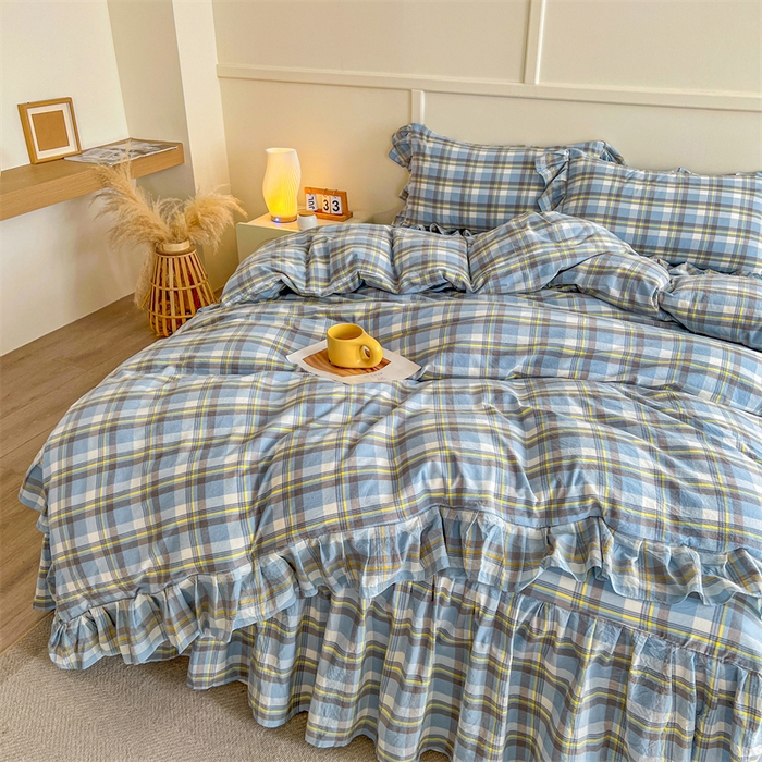 91家纺网 家纺一手货源 找家纺 （总）糯米猪家纺 2024新款全棉水洗棉床裙四件套