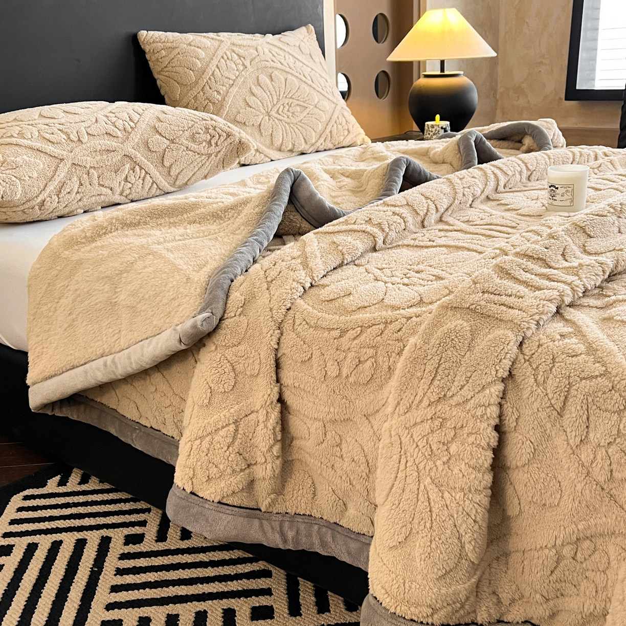 91家纺网 家纺一手货源 找家纺 （总）莱家富 2025新款塔芙绒舒棉绒单层毯-繁花系列（可供跨境外贸抽空压缩爆款首选）