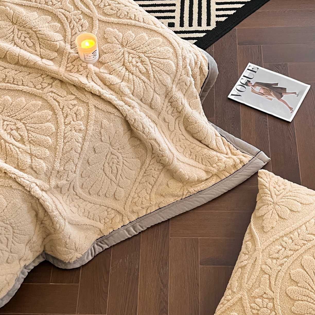 91家纺网 家纺一手货源 找家纺 （总）莱家富 2025新款塔芙绒舒棉绒单层毯-繁花系列（可供跨境外贸抽空压缩爆款首选）