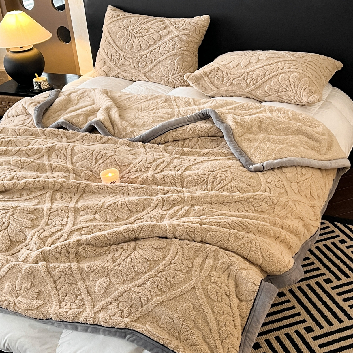 91家纺网 家纺一手货源 找家纺 （总）莱家富 2025新款塔芙绒舒棉绒单层毯-繁花系列（可供跨境外贸抽空压缩爆款首选）