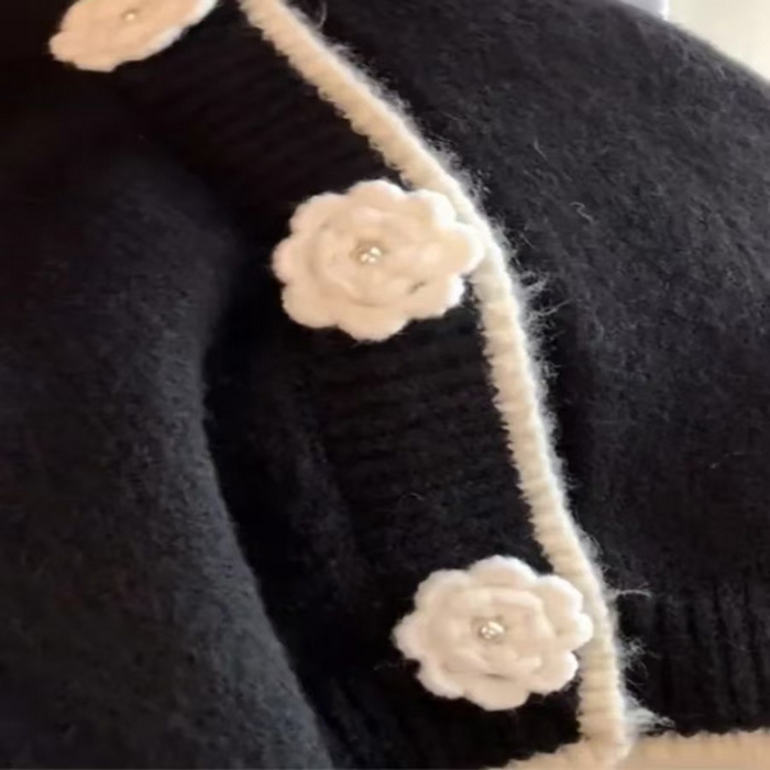 91家纺网 家纺一手货源 找家纺 （总）洛兰沙家居馆 只代发小香风毛衣女春秋慵懒可爱甜美圆领花朵针织开衫短款外套温柔上衣