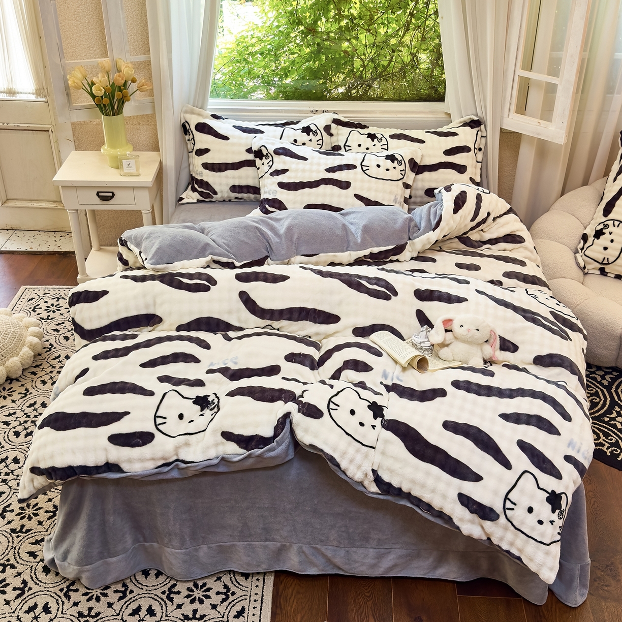 91家纺网 家纺一手货源 找家纺 梦莱斯 2025秋冬新款高克重牛奶绒四件套 斑马猫