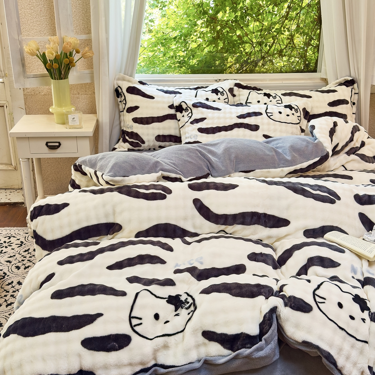 91家纺网 家纺一手货源 找家纺 梦莱斯 2025秋冬新款高克重牛奶绒四件套 斑马猫