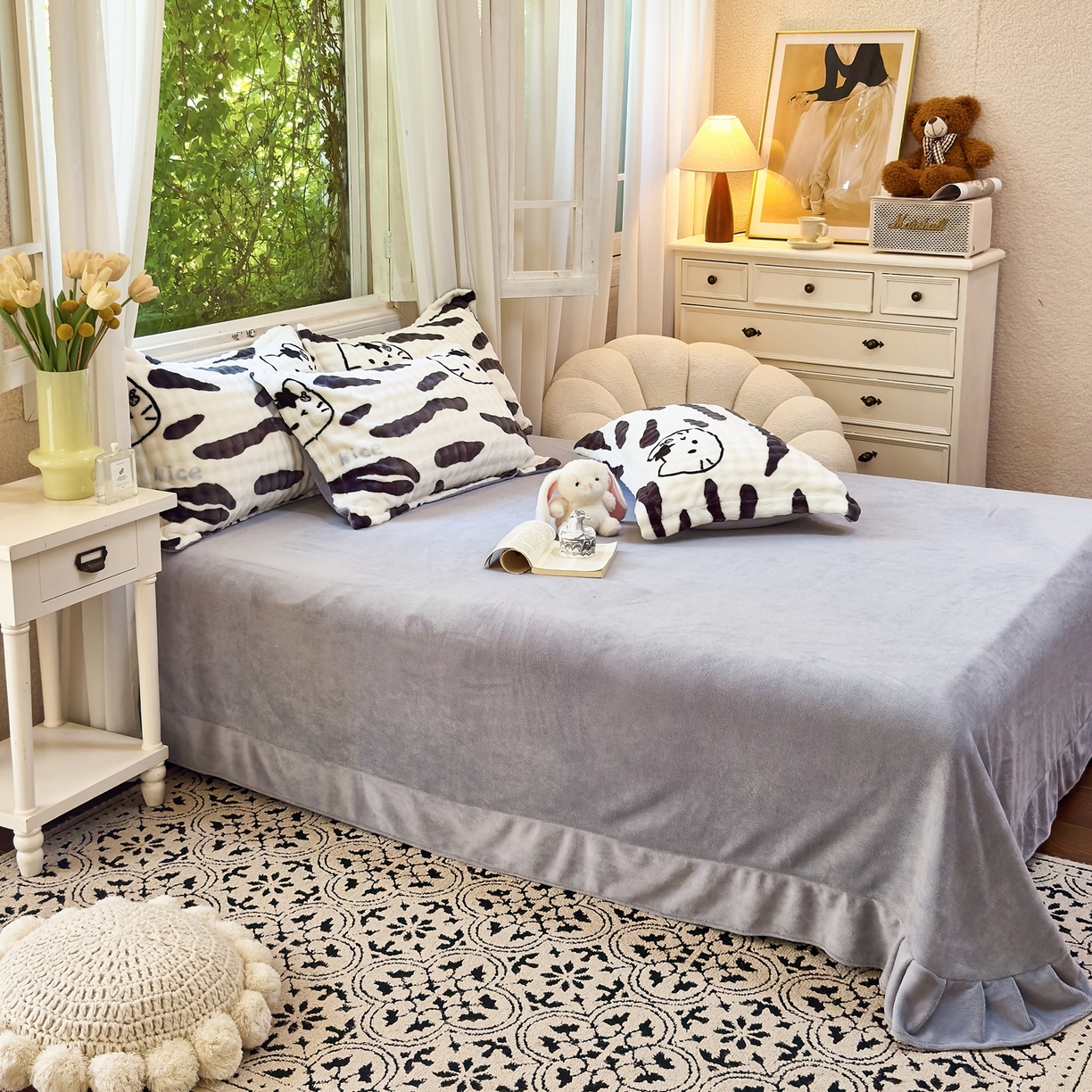 91家纺网 家纺一手货源 找家纺 梦莱斯 2025秋冬新款高克重牛奶绒四件套 斑马猫