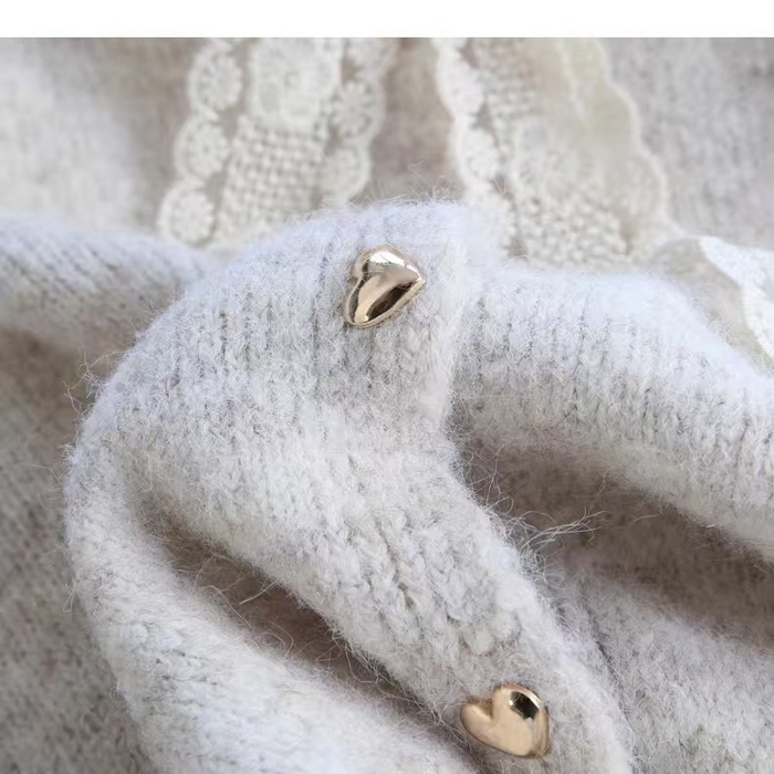 91家纺网 家纺一手货源 找家纺 （总）洛兰沙家居馆 只代发小香风毛衣女春秋慵懒可爱甜美蕾丝圆领针织开衫短款外套温柔上衣