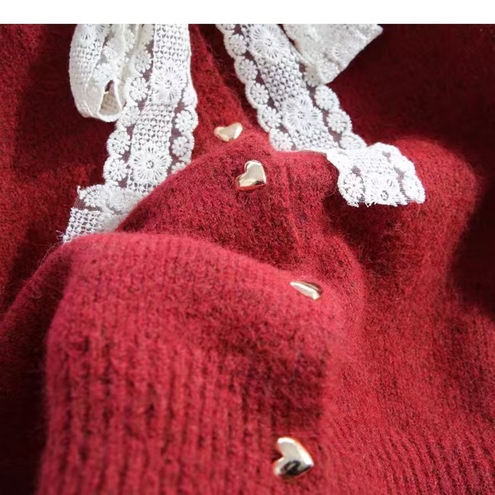 91家纺网 家纺一手货源 找家纺 （总）洛兰沙家居馆 只代发小香风毛衣女春秋慵懒可爱甜美蕾丝圆领针织开衫短款外套温柔上衣