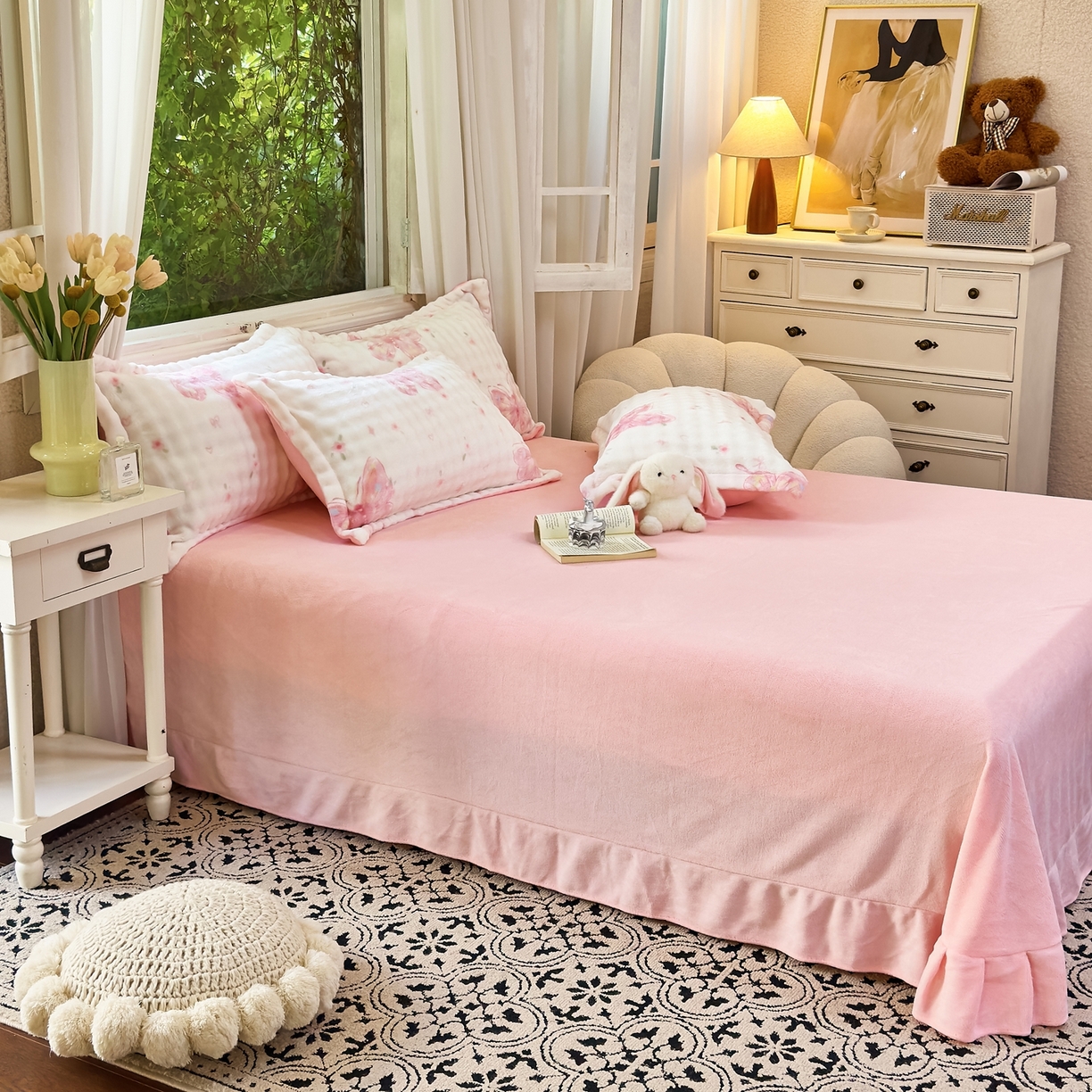 91家纺网 家纺一手货源 找家纺 梦莱斯 2025秋冬新款高克重牛奶绒四件套 蝶恋