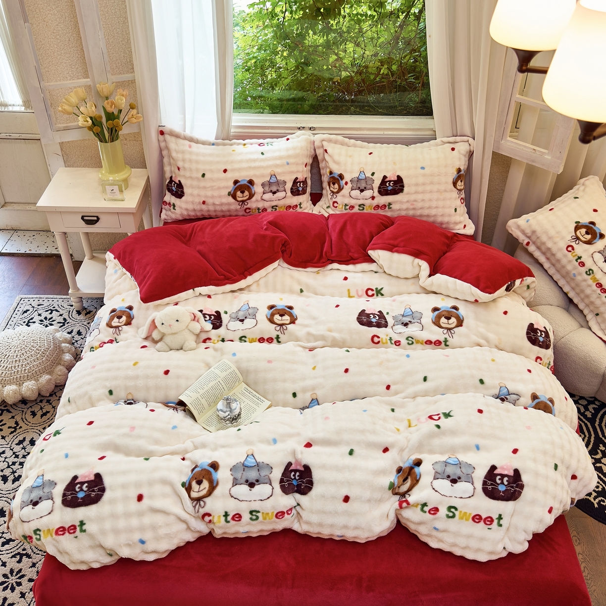 91家纺网 家纺一手货源 找家纺 梦莱斯 2025秋冬新款高克重牛奶绒四件套 狗狗伙伴