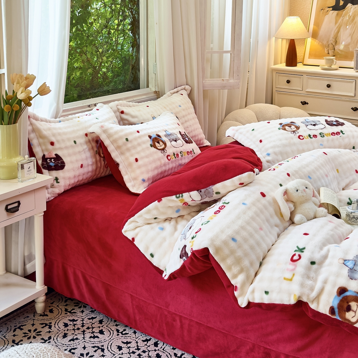 91家纺网 家纺一手货源 找家纺 梦莱斯 2025秋冬新款高克重牛奶绒四件套 狗狗伙伴