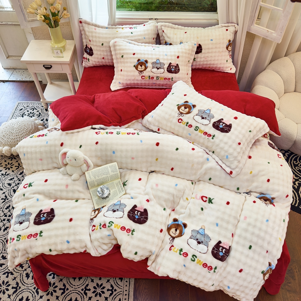 91家纺网 家纺一手货源 找家纺 梦莱斯 2025秋冬新款高克重牛奶绒四件套 狗狗伙伴