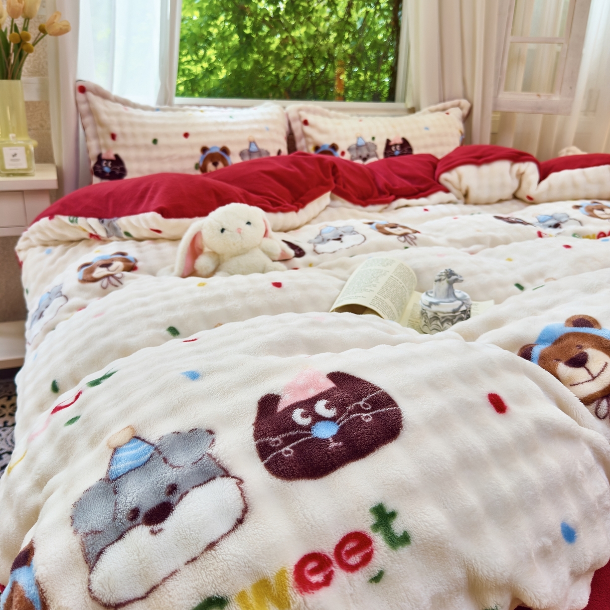 91家纺网 家纺一手货源 找家纺 梦莱斯 2025秋冬新款高克重牛奶绒四件套 狗狗伙伴