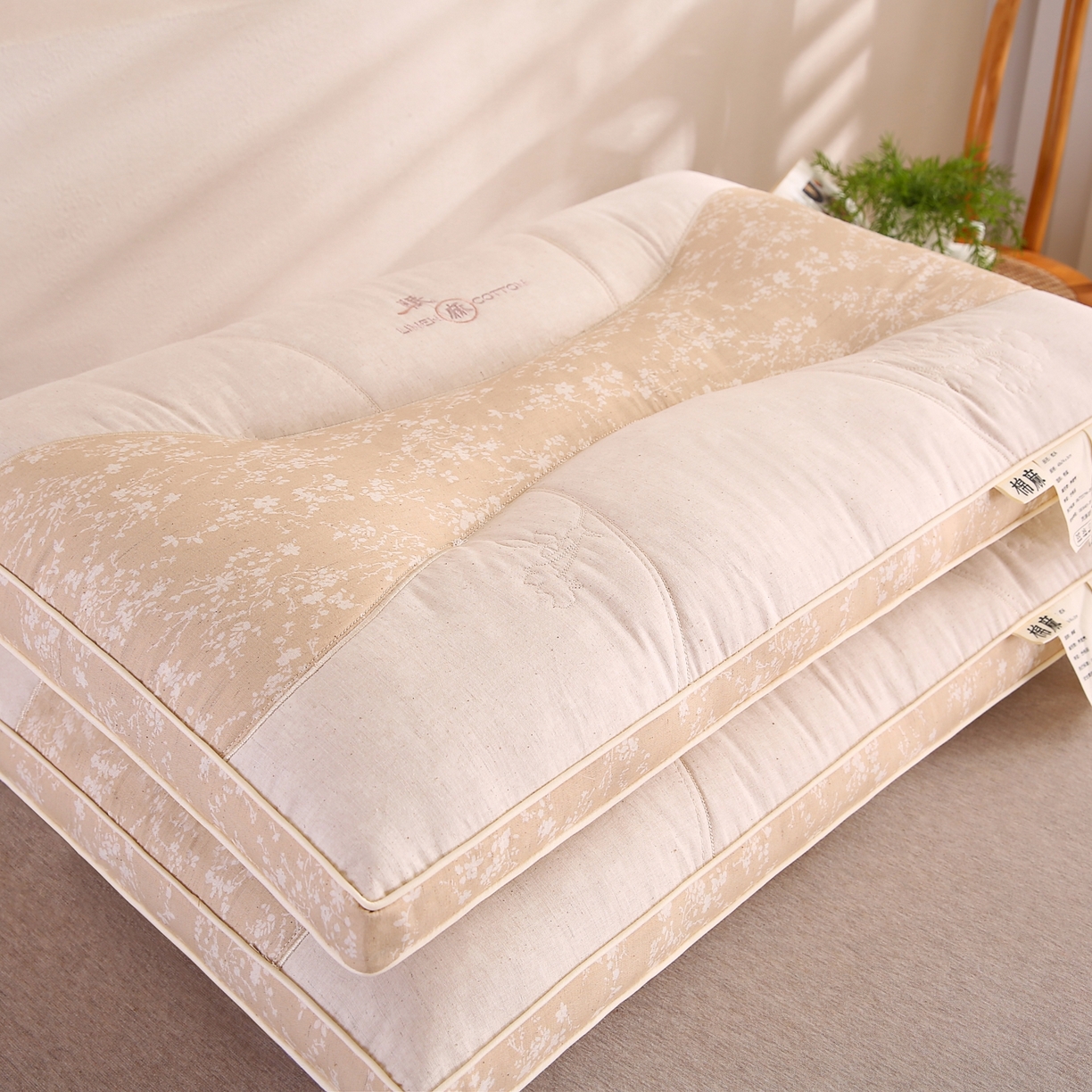 91家纺网 家纺一手货源 找家纺 木子晗 2025新款国潮棉麻秋冬不上火枕头枕芯 亚麻棕