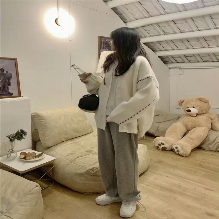 91家纺网 家纺一手货源 找家纺 （总）洛兰沙家居馆 只代发毛衣加厚休闲外套女春秋开衫中长款2新款洋气宽松外穿针织半大上衣