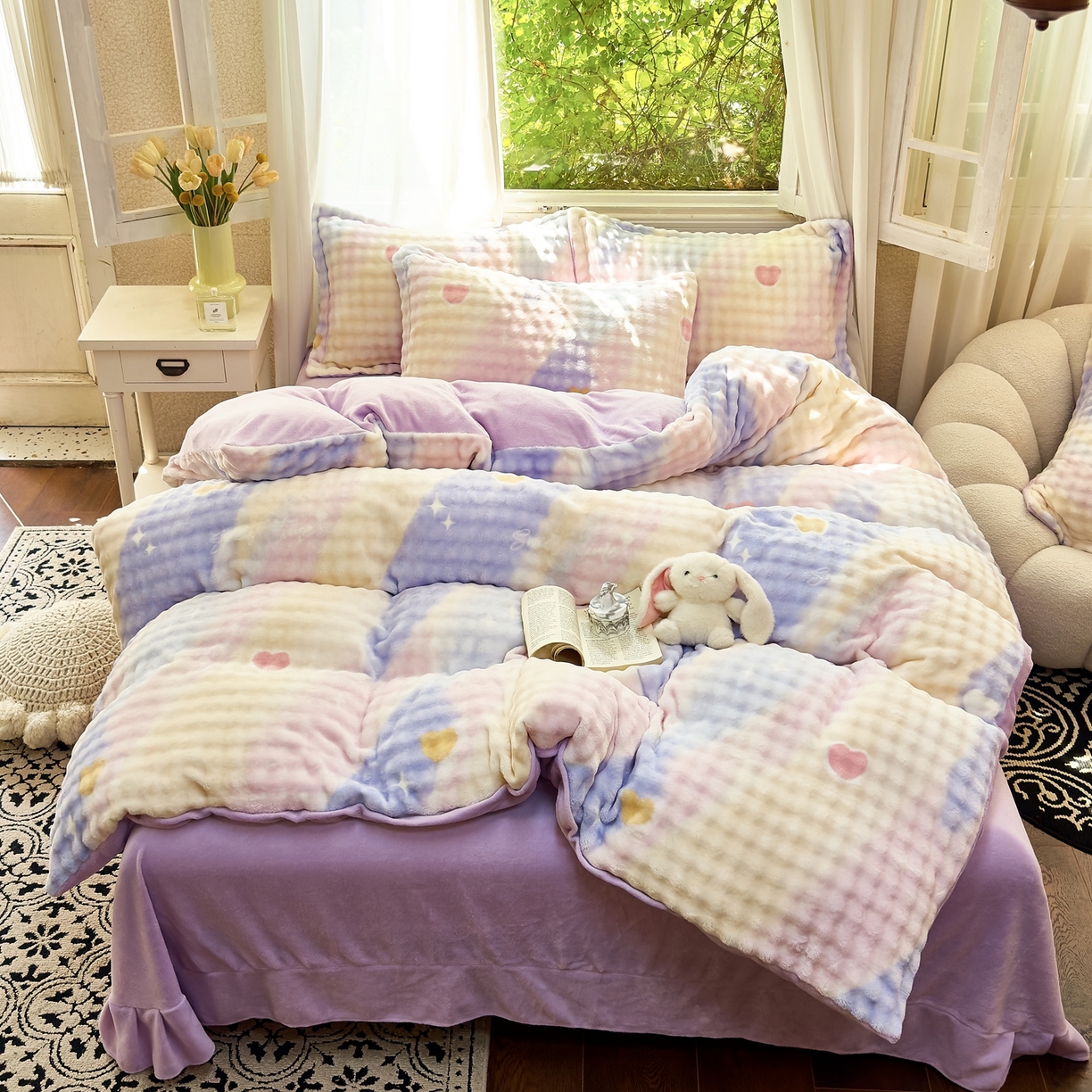 91家纺网 家纺一手货源 找家纺 梦莱斯 2025秋冬新款高克重牛奶绒四件套 梦幻星空