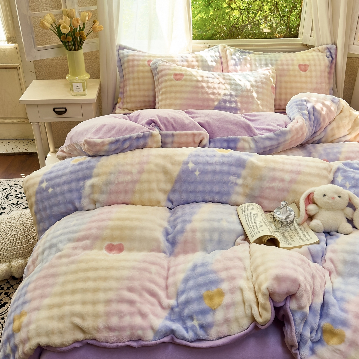 91家纺网 家纺一手货源 找家纺 梦莱斯 2025秋冬新款高克重牛奶绒四件套 梦幻星空