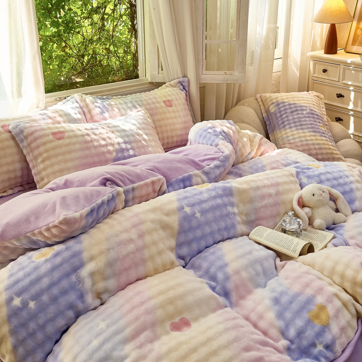 91家纺网 家纺一手货源 找家纺 梦莱斯 2025秋冬新款高克重牛奶绒四件套 梦幻星空