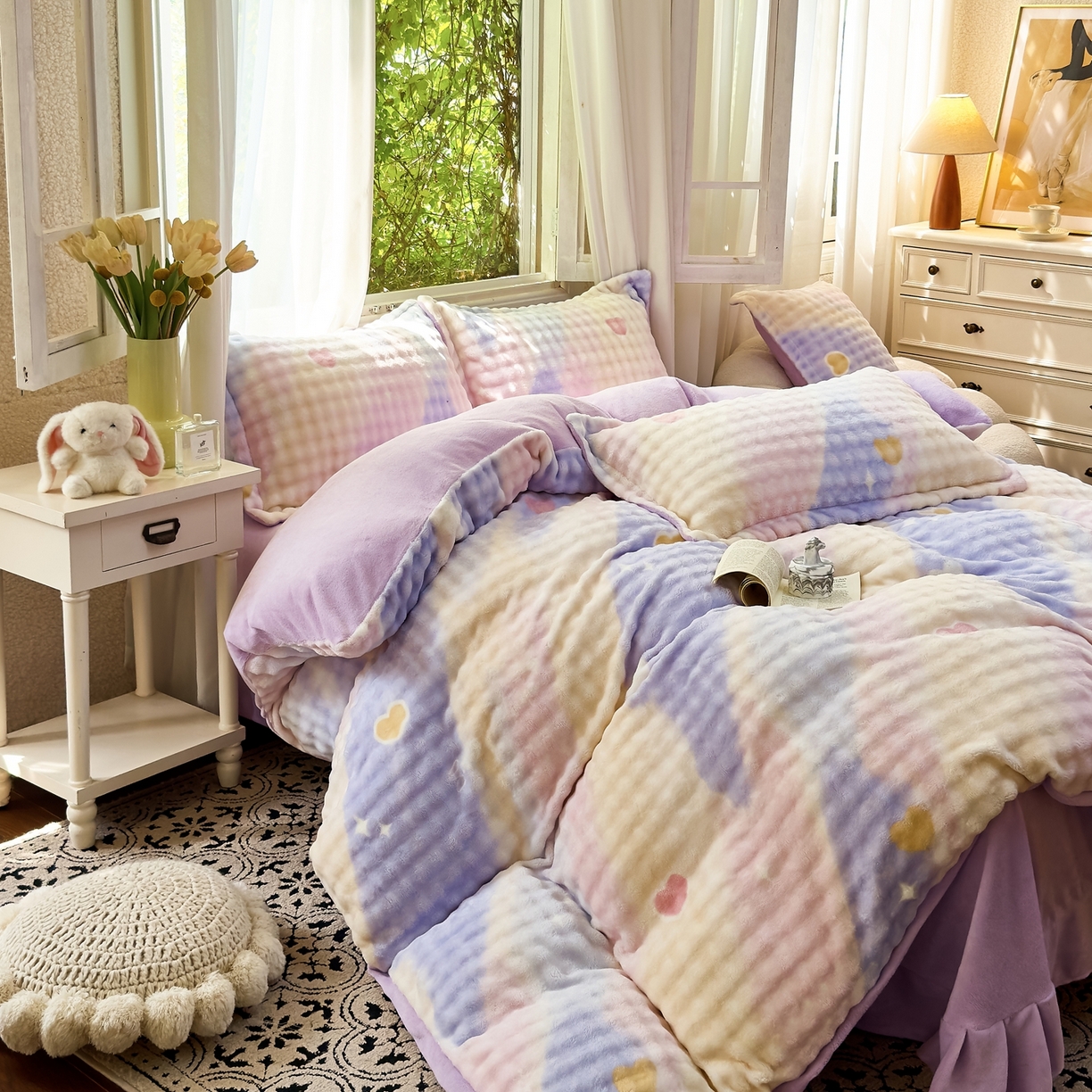 91家纺网 家纺一手货源 找家纺 梦莱斯 2025秋冬新款高克重牛奶绒四件套 梦幻星空