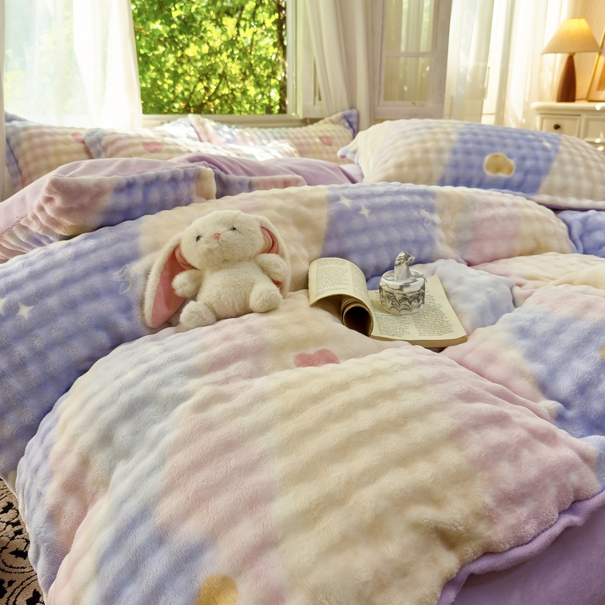 91家纺网 家纺一手货源 找家纺 梦莱斯 2025秋冬新款高克重牛奶绒四件套 梦幻星空