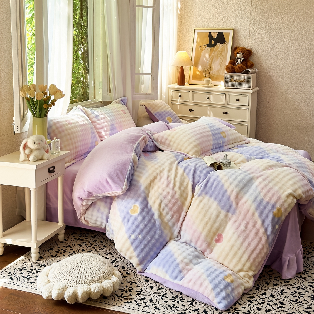 91家纺网 家纺一手货源 找家纺 梦莱斯 2025秋冬新款高克重牛奶绒四件套 梦幻星空