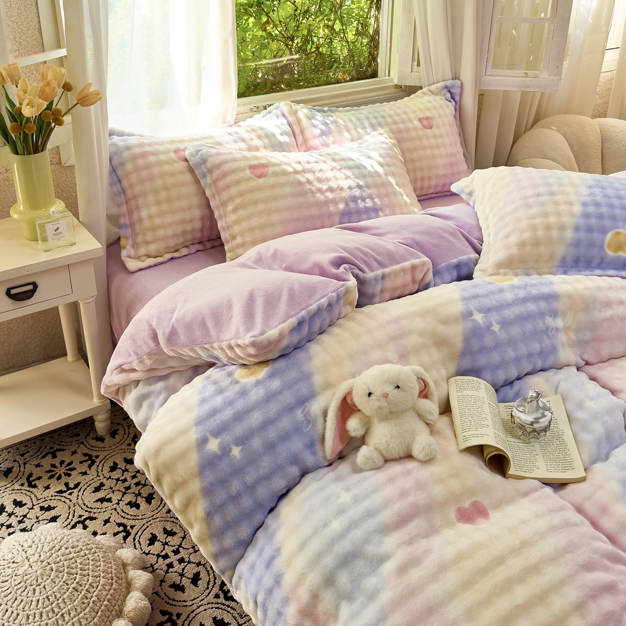 91家纺网 家纺一手货源 找家纺 梦莱斯 2025秋冬新款高克重牛奶绒四件套 梦幻星空