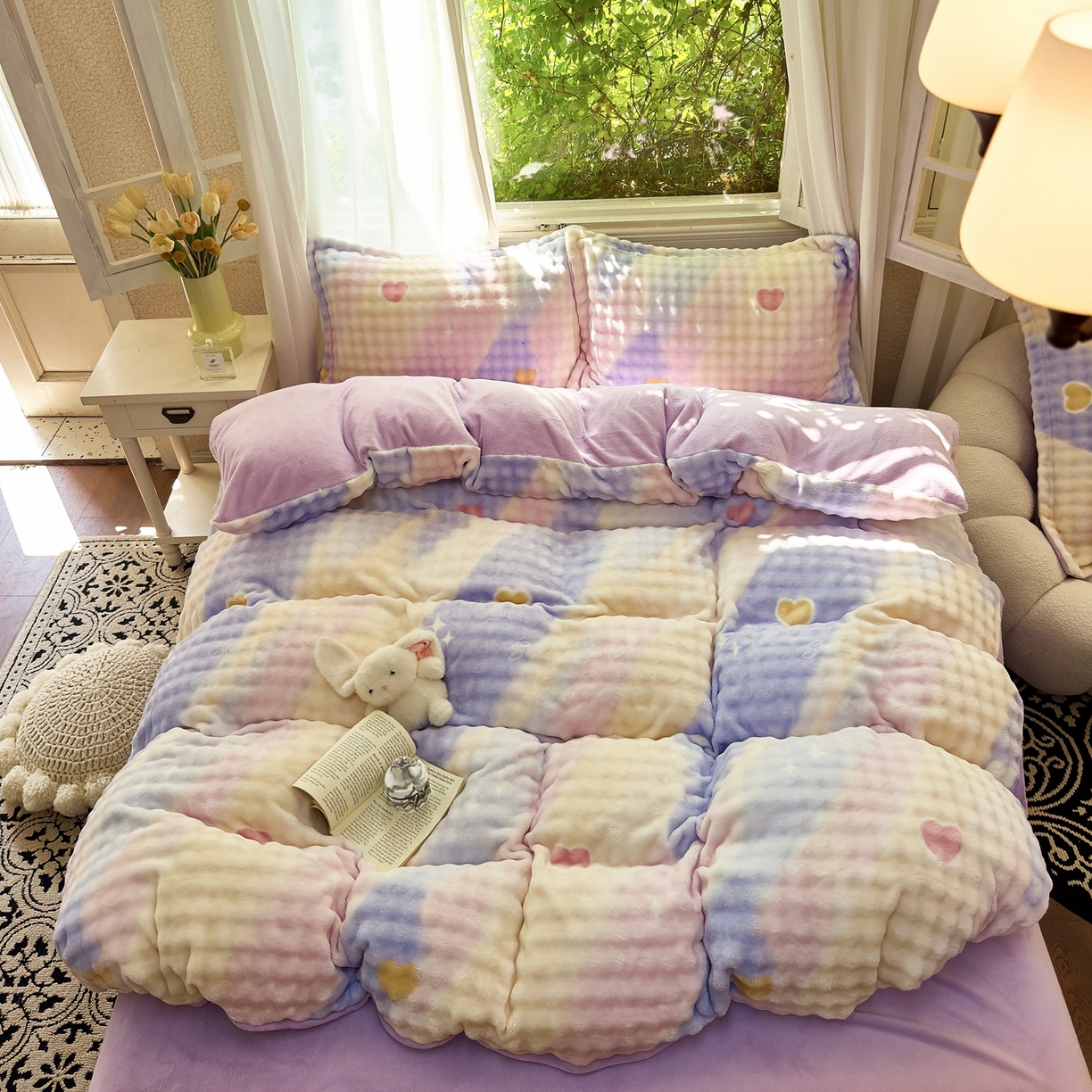 91家纺网 家纺一手货源 找家纺 梦莱斯 2025秋冬新款高克重牛奶绒四件套 梦幻星空