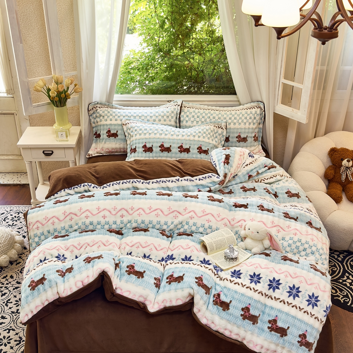 91家纺网 家纺一手货源 找家纺 梦莱斯 2025秋冬新款高克重牛奶绒四件套 顽皮狗