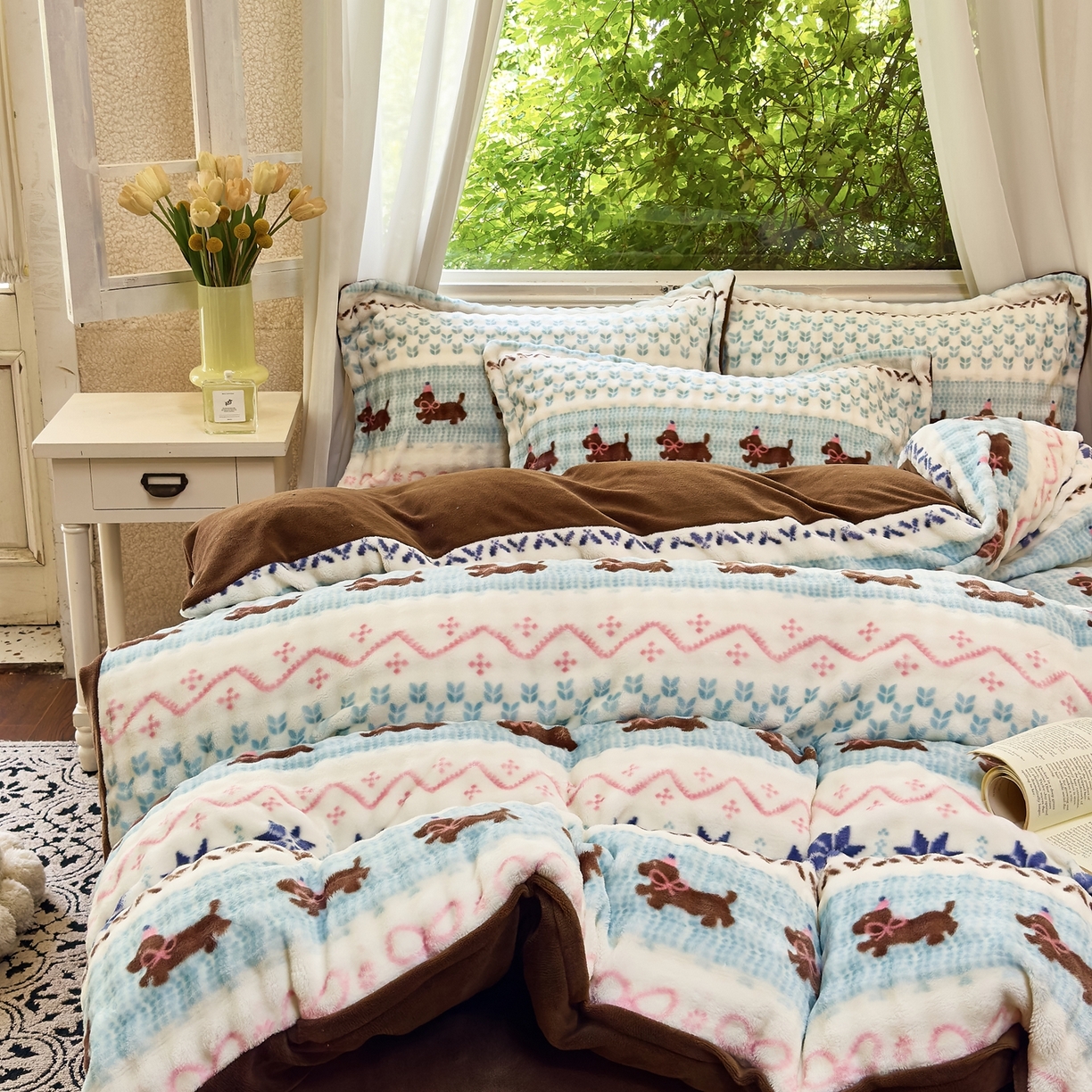 91家纺网 家纺一手货源 找家纺 梦莱斯 2025秋冬新款高克重牛奶绒四件套 顽皮狗