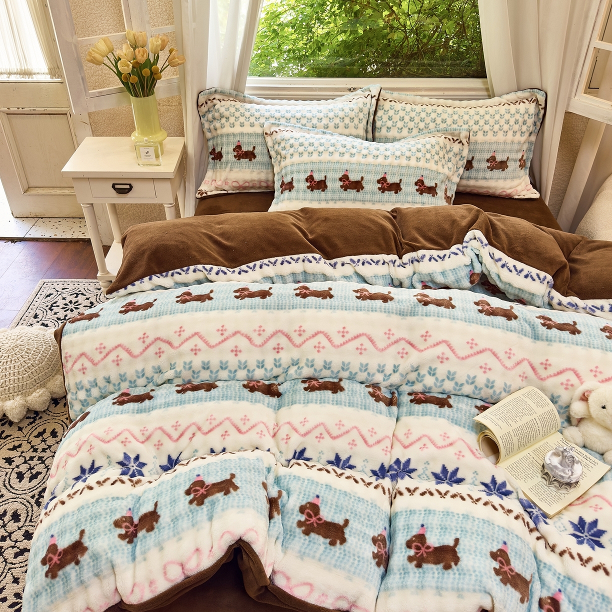 91家纺网 家纺一手货源 找家纺 梦莱斯 2025秋冬新款高克重牛奶绒四件套 顽皮狗