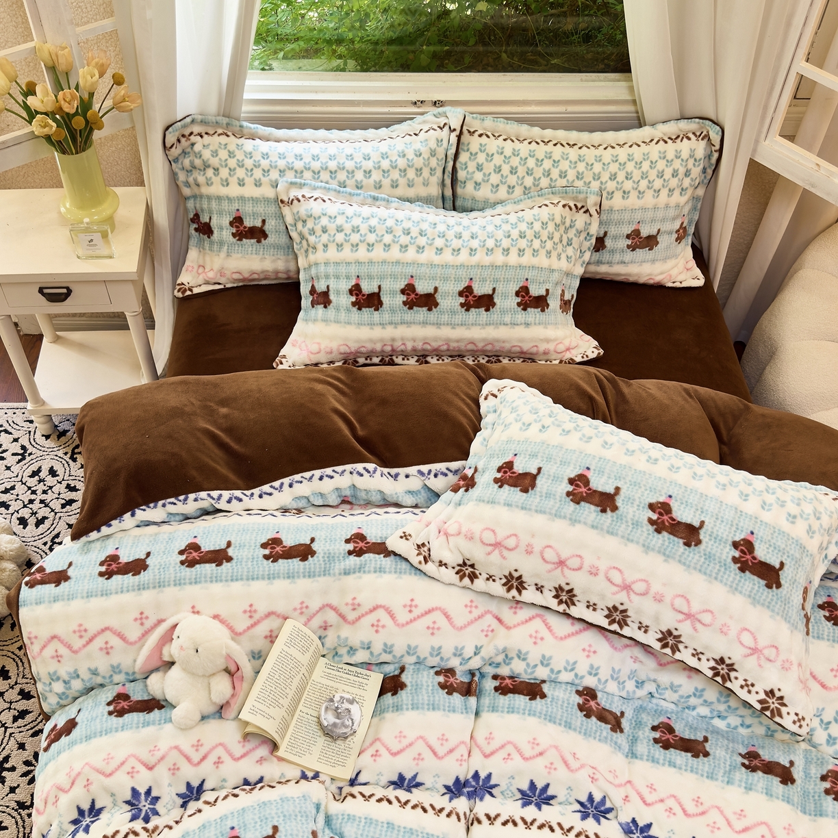 91家纺网 家纺一手货源 找家纺 梦莱斯 2025秋冬新款高克重牛奶绒四件套 顽皮狗