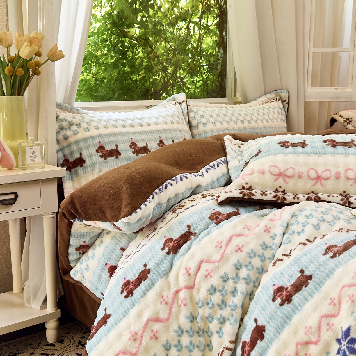 91家纺网 家纺一手货源 找家纺 梦莱斯 2025秋冬新款高克重牛奶绒四件套 顽皮狗