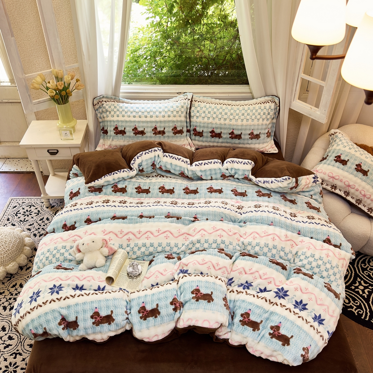 91家纺网 家纺一手货源 找家纺 梦莱斯 2025秋冬新款高克重牛奶绒四件套 顽皮狗