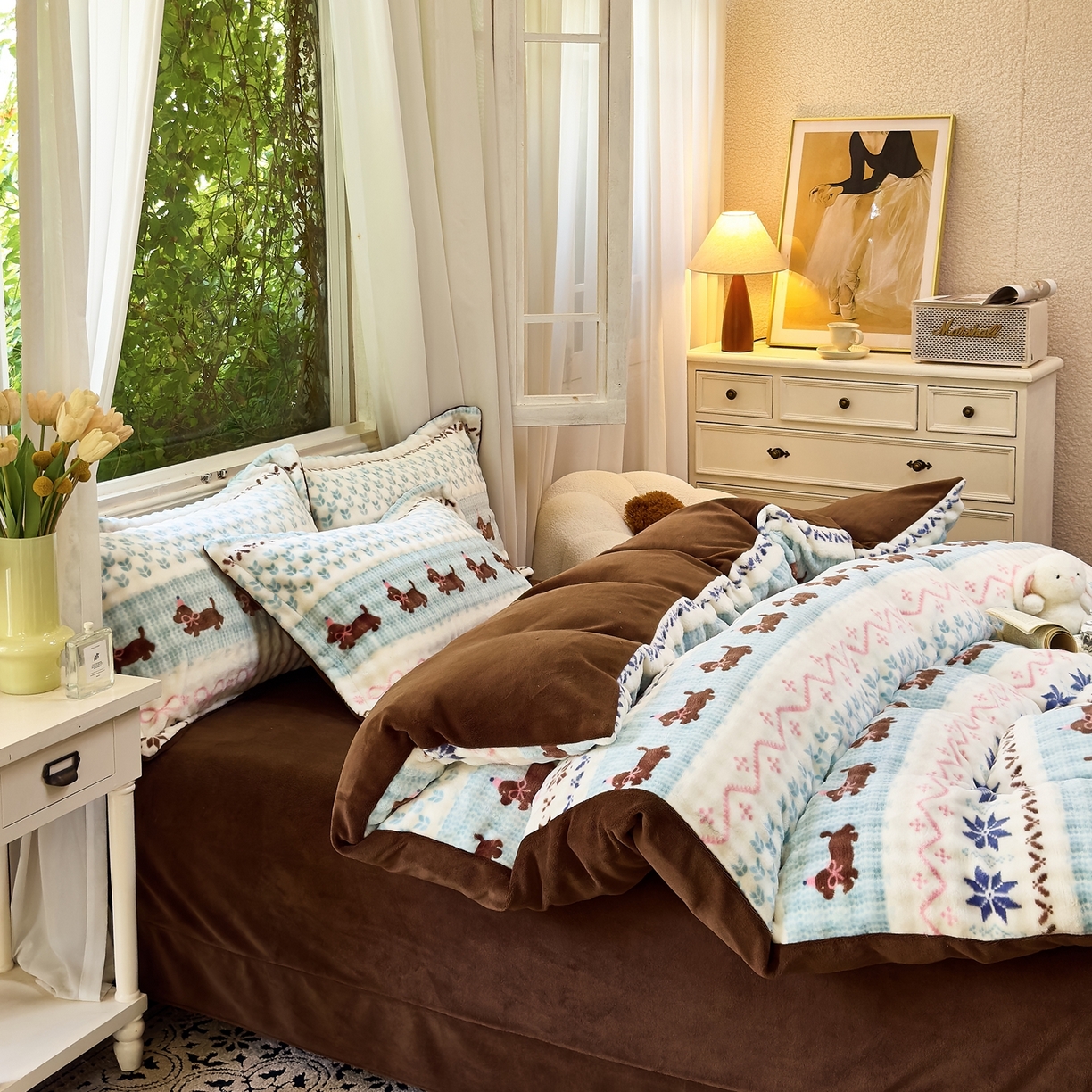 91家纺网 家纺一手货源 找家纺 梦莱斯 2025秋冬新款高克重牛奶绒四件套 顽皮狗