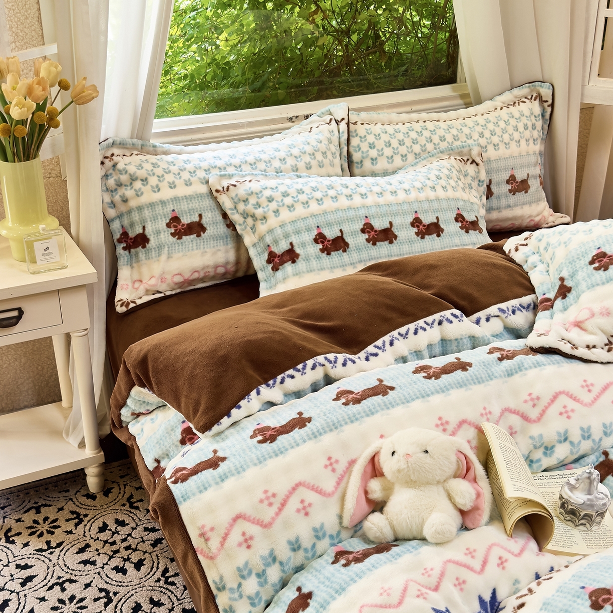 91家纺网 家纺一手货源 找家纺 梦莱斯 2025秋冬新款高克重牛奶绒四件套 顽皮狗