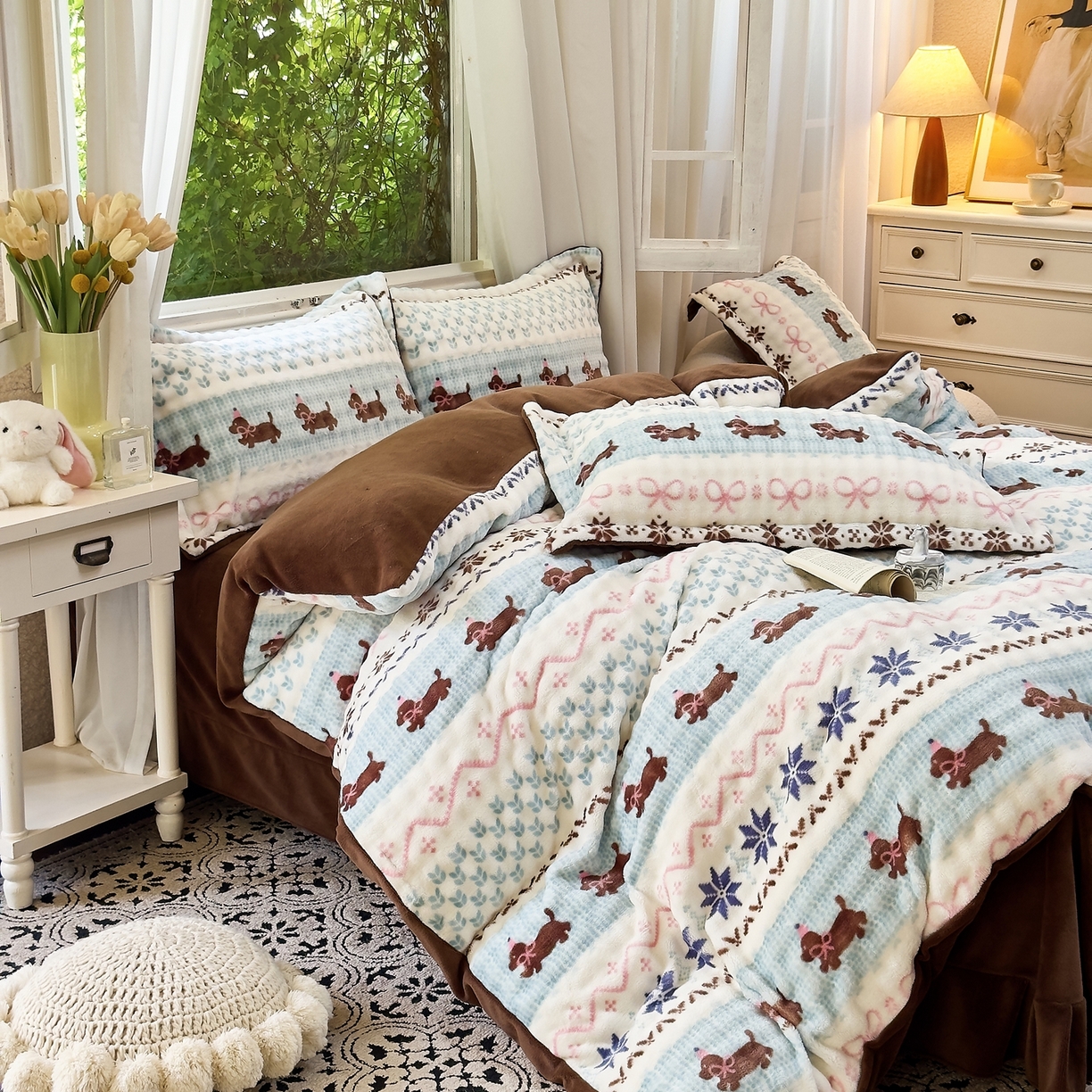 91家纺网 家纺一手货源 找家纺 梦莱斯 2025秋冬新款高克重牛奶绒四件套 顽皮狗