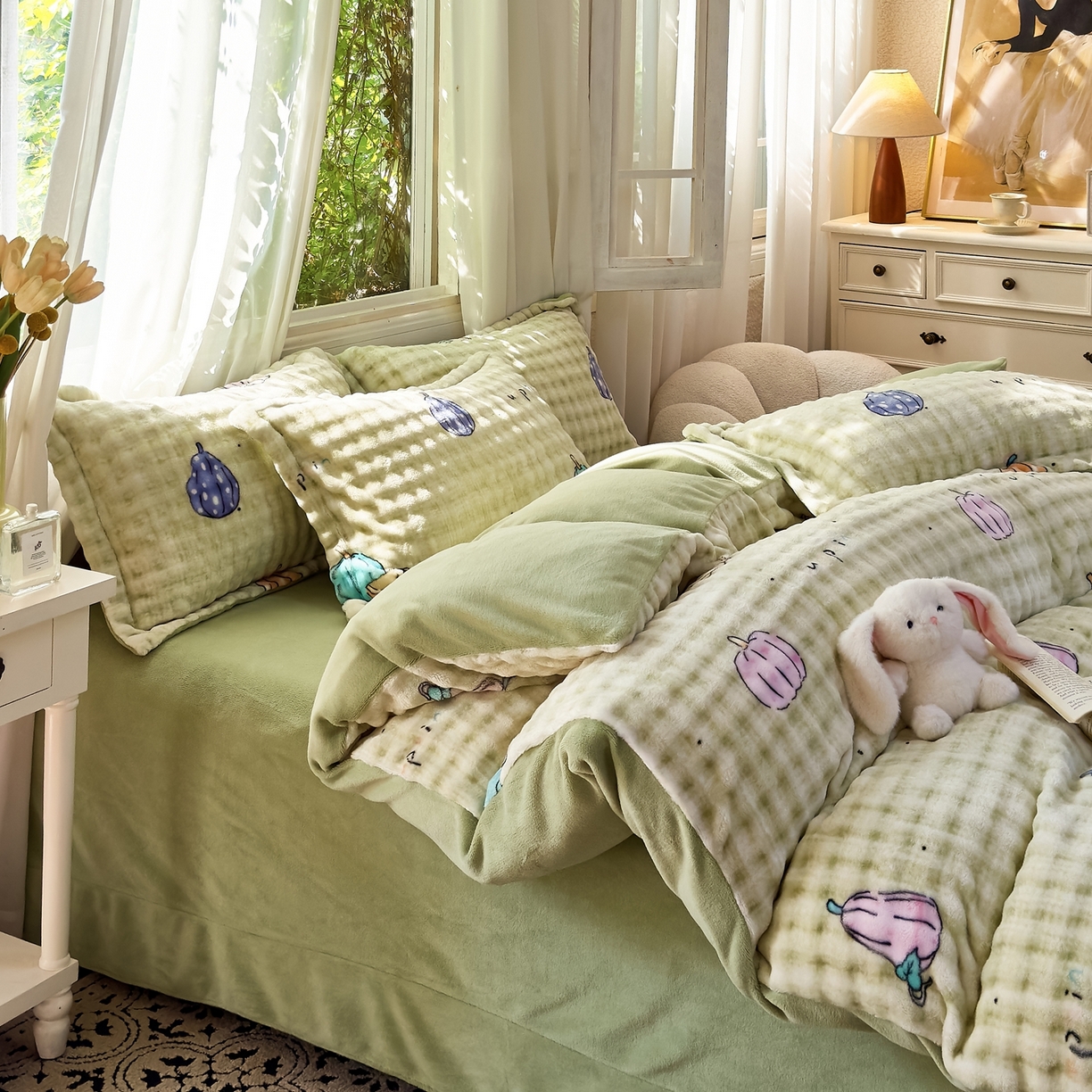 91家纺网 家纺一手货源 找家纺 梦莱斯 2025秋冬新款高克重牛奶绒四件套 小南瓜