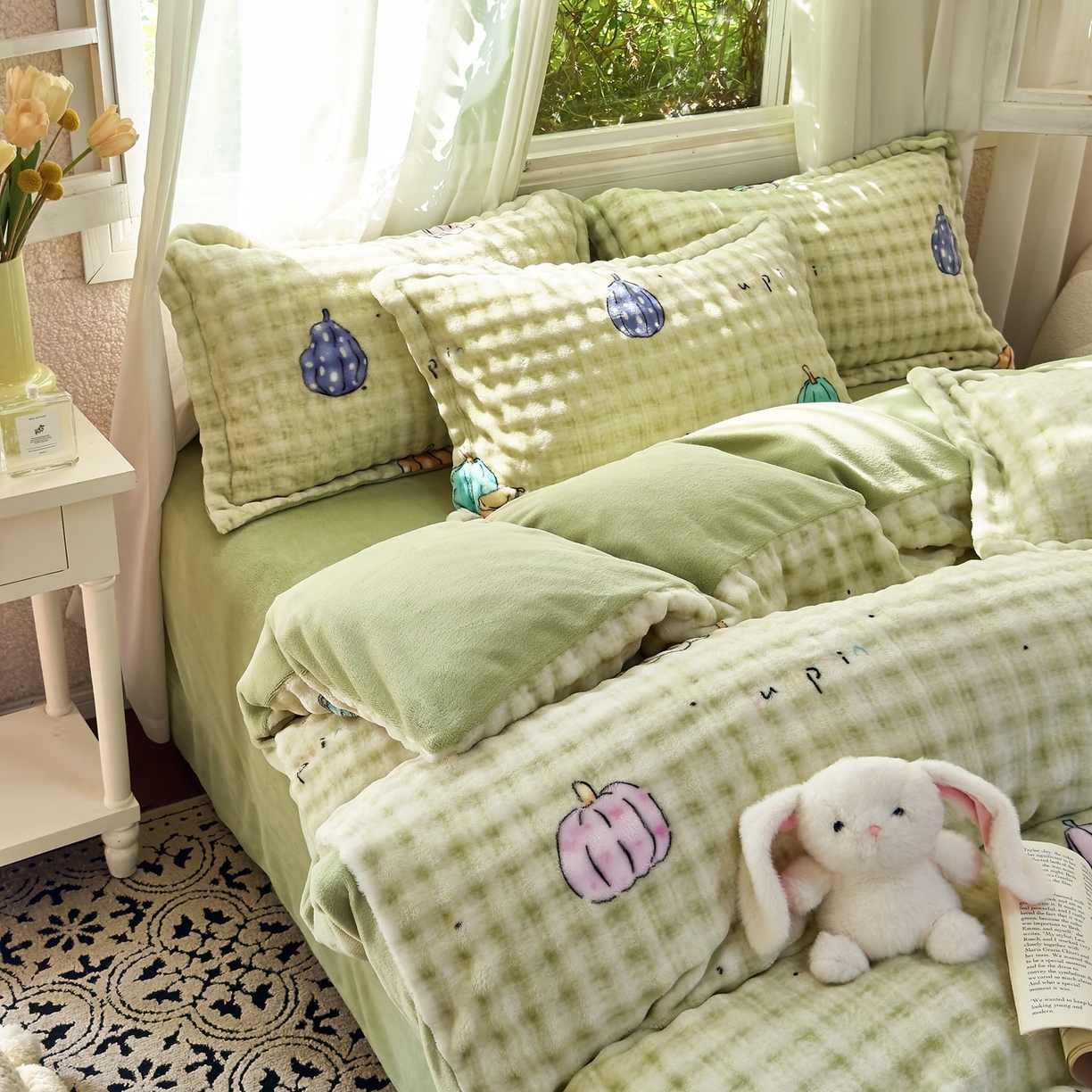 91家纺网 家纺一手货源 找家纺 梦莱斯 2025秋冬新款高克重牛奶绒四件套 小南瓜