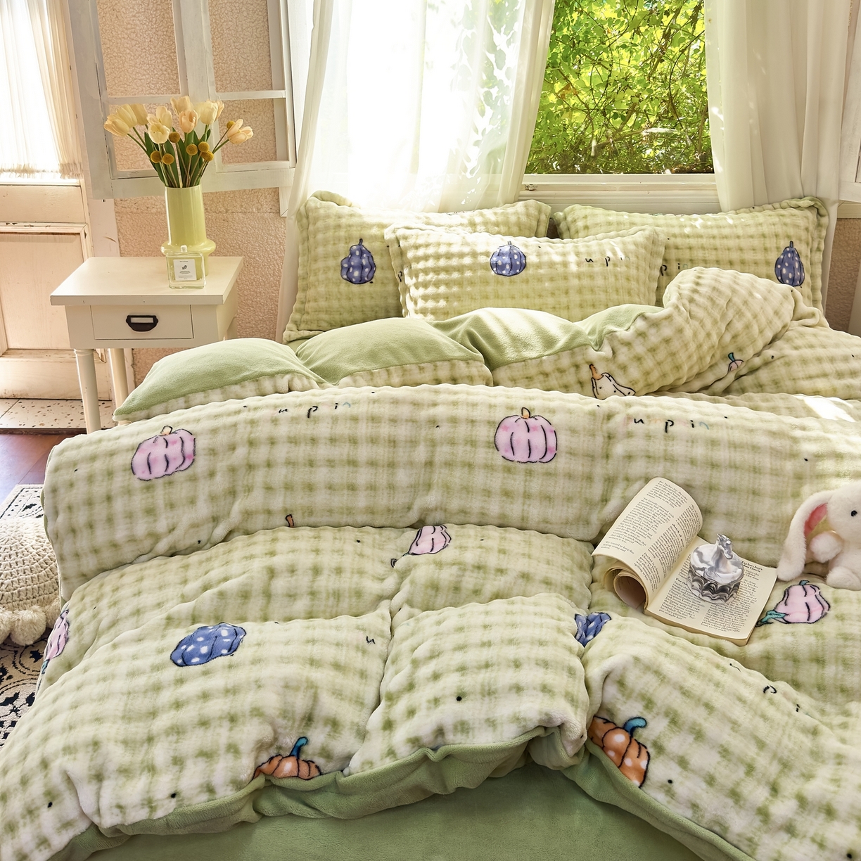 91家纺网 家纺一手货源 找家纺 梦莱斯 2025秋冬新款高克重牛奶绒四件套 小南瓜