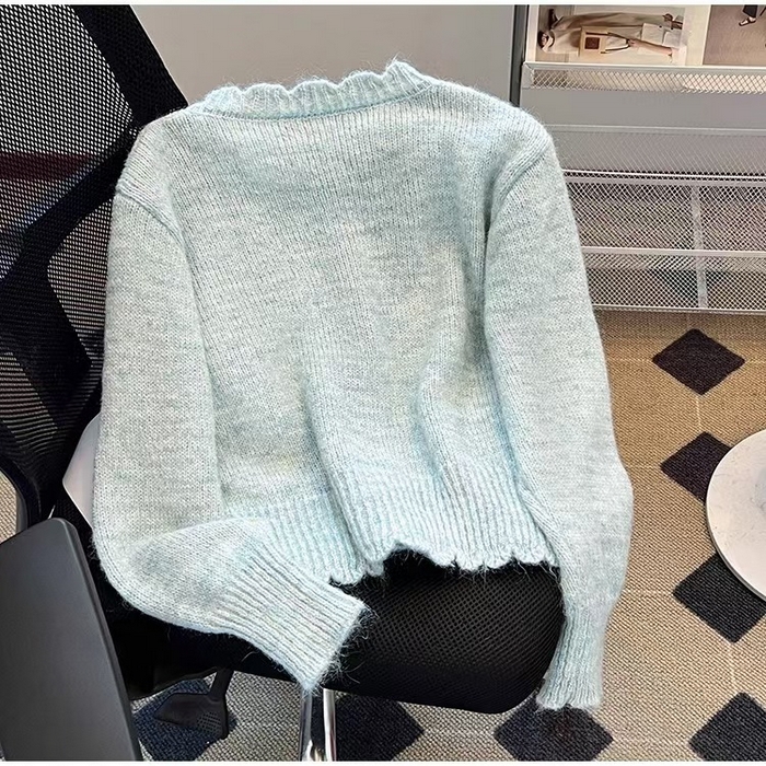 91家纺网 家纺一手货源 找家纺 （总）洛兰沙家居馆 只代发小香风毛衣女春秋慵懒可爱甜美珍珠圆领针织开衫短款外套温柔上衣