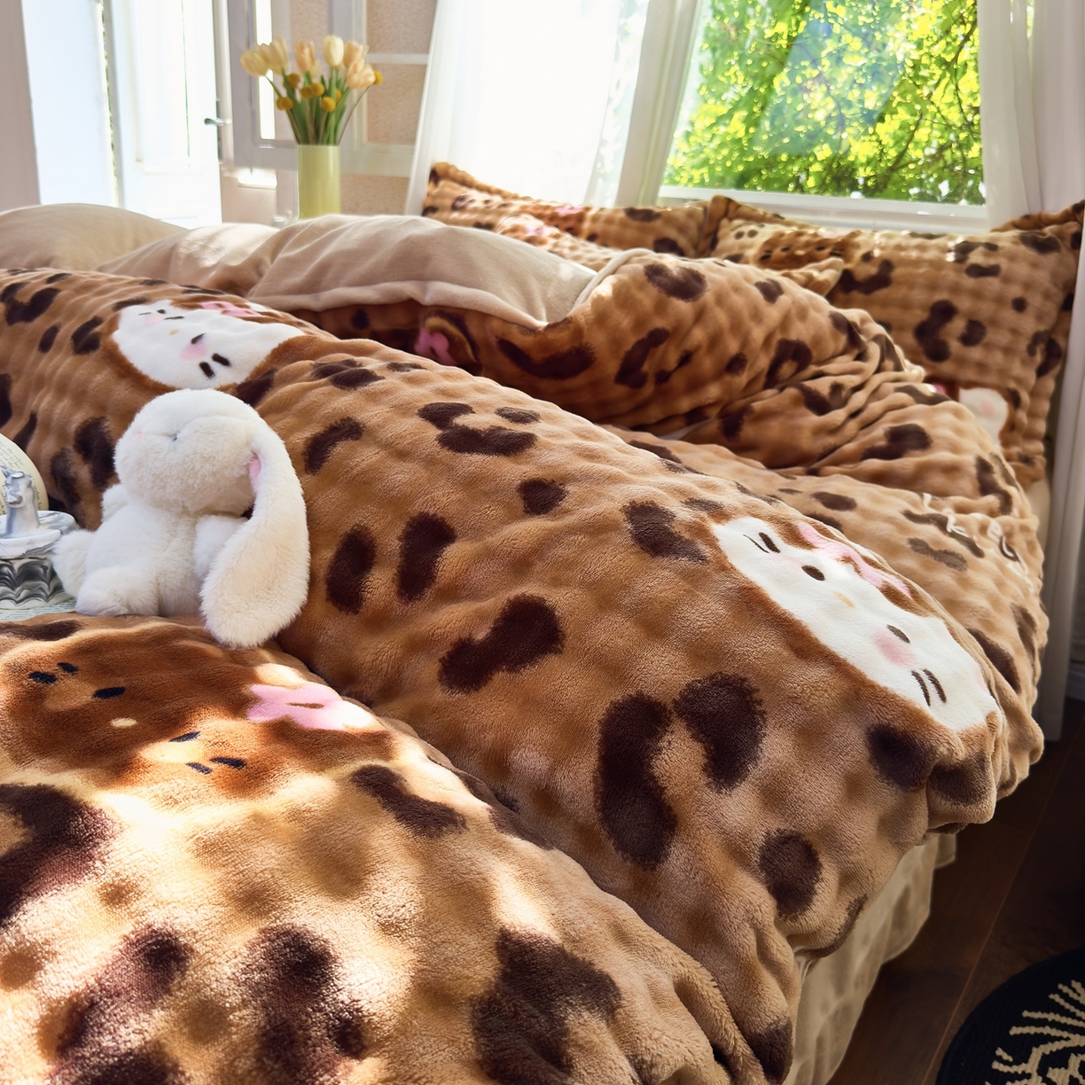 梦莱斯 2025秋冬新款高克重牛奶绒四件套 小野猫