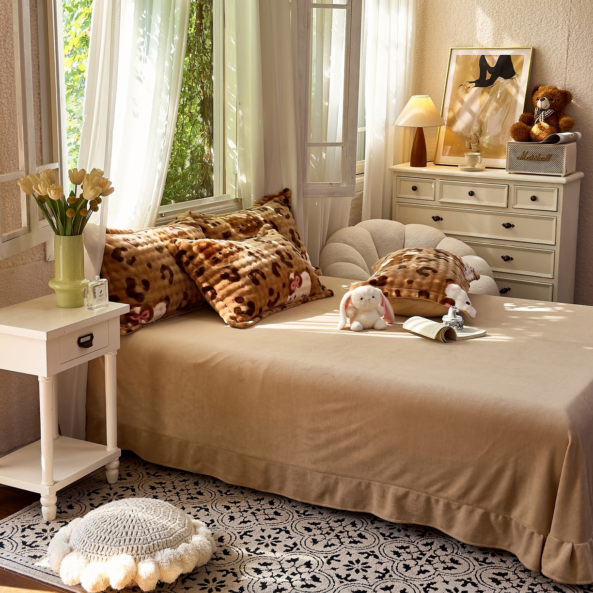 91家纺网 家纺一手货源 找家纺 梦莱斯 2025秋冬新款高克重牛奶绒四件套 小野猫