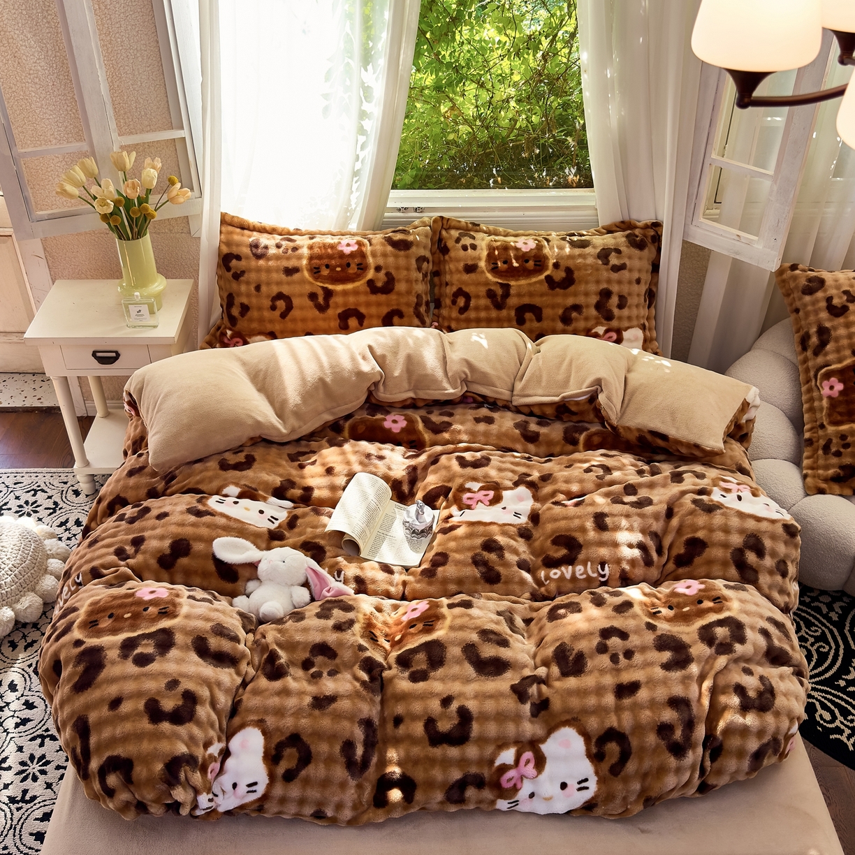 91家纺网 家纺一手货源 找家纺 梦莱斯 2025秋冬新款高克重牛奶绒四件套 小野猫