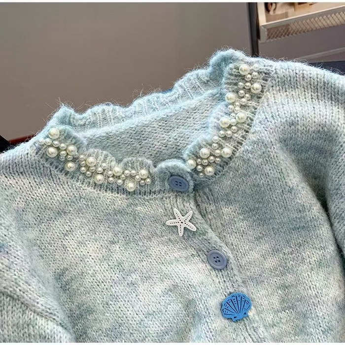 91家纺网 家纺一手货源 找家纺 （总）洛兰沙家居馆 只代发小香风毛衣女春秋慵懒可爱甜美珍珠圆领针织开衫短款外套温柔上衣