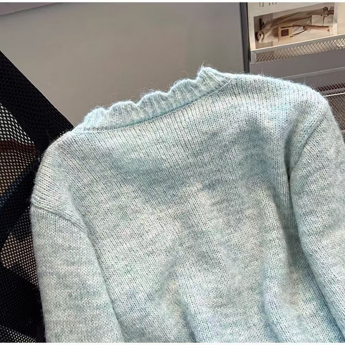 91家纺网 家纺一手货源 找家纺 （总）洛兰沙家居馆 只代发小香风毛衣女春秋慵懒可爱甜美珍珠圆领针织开衫短款外套温柔上衣