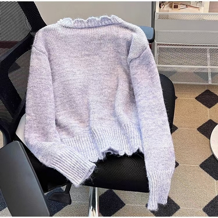 91家纺网 家纺一手货源 找家纺 （总）洛兰沙家居馆 只代发小香风毛衣女春秋慵懒可爱甜美珍珠圆领针织开衫短款外套温柔上衣