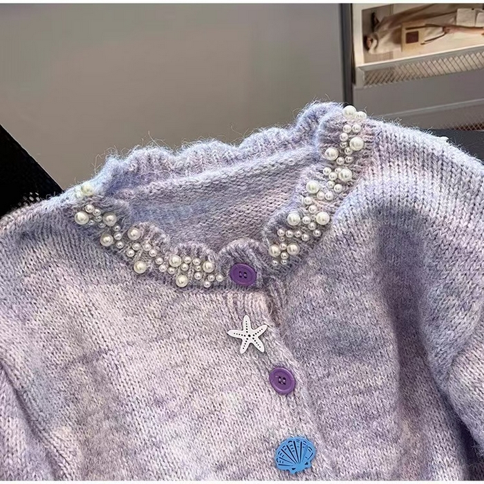 91家纺网 家纺一手货源 找家纺 （总）洛兰沙家居馆 只代发小香风毛衣女春秋慵懒可爱甜美珍珠圆领针织开衫短款外套温柔上衣