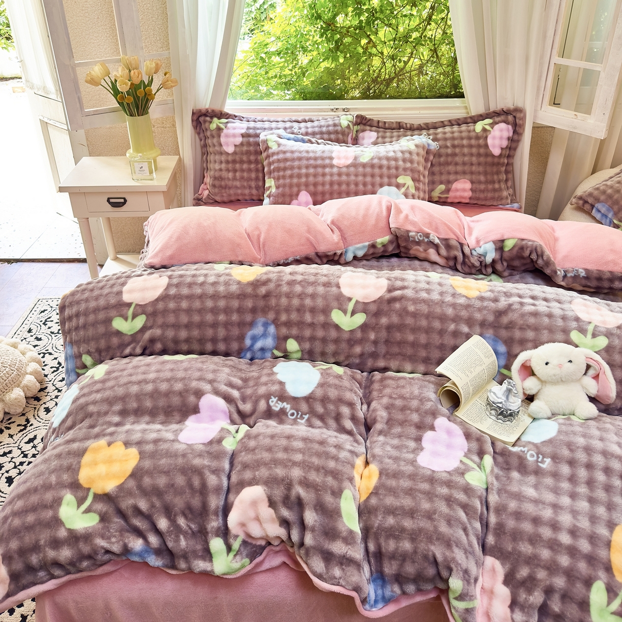 91家纺网 家纺一手货源 找家纺 梦莱斯 2025秋冬新款高克重牛奶绒四件套 郁金香