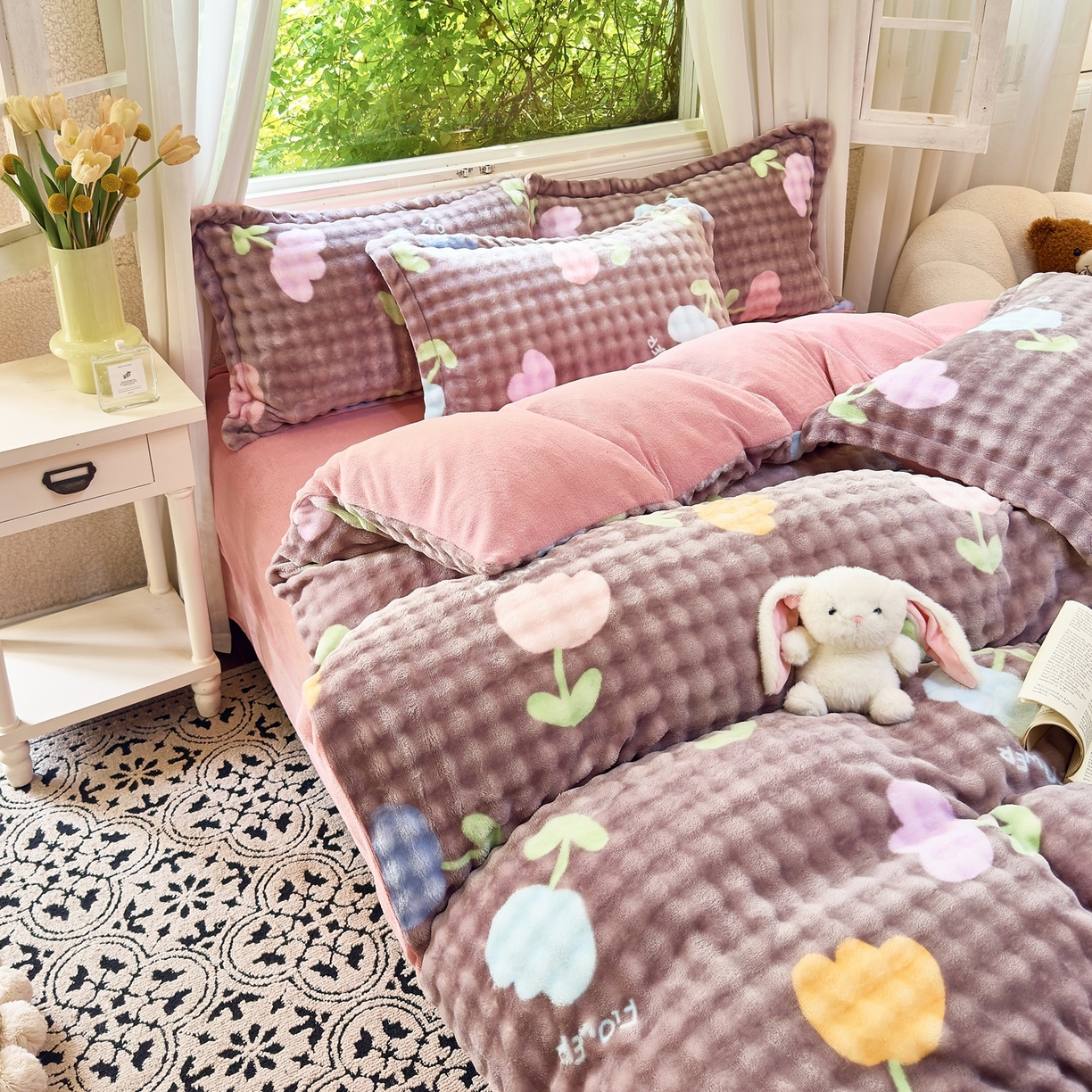 91家纺网 家纺一手货源 找家纺 梦莱斯 2025秋冬新款高克重牛奶绒四件套 郁金香