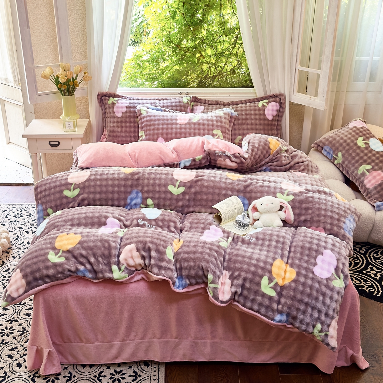 91家纺网 家纺一手货源 找家纺 梦莱斯 2025秋冬新款高克重牛奶绒四件套 郁金香