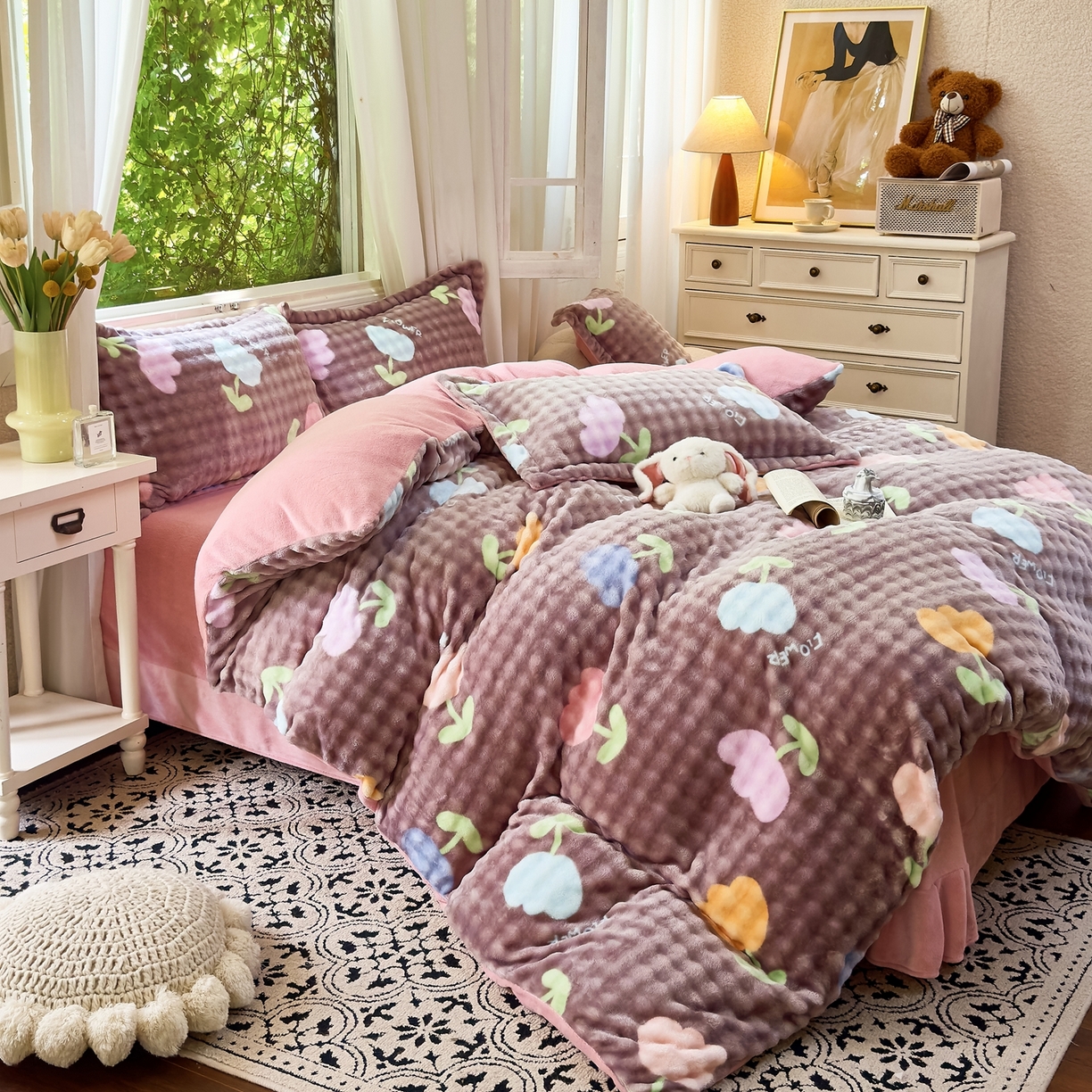 91家纺网 家纺一手货源 找家纺 梦莱斯 2025秋冬新款高克重牛奶绒四件套 郁金香